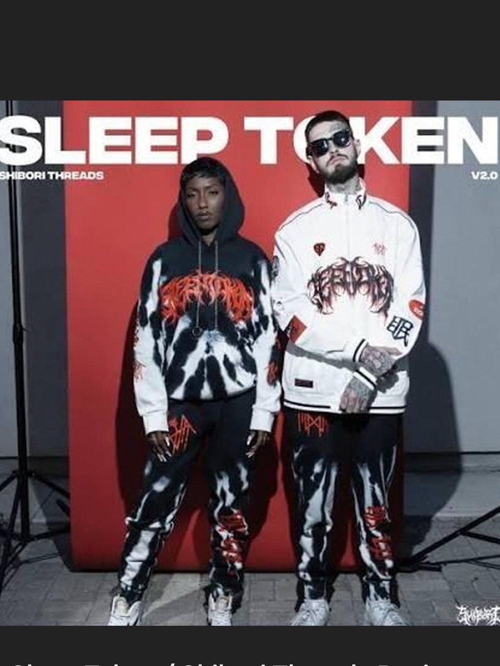 Sleep Token x Shibori V2 Tie-Dye Joggers — Black & White with Red Accents - Picture 2 of 5